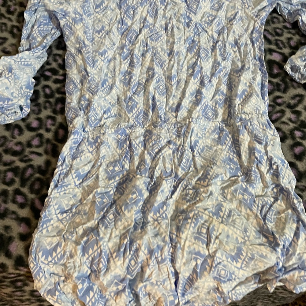 Blue and white long sleeve romper